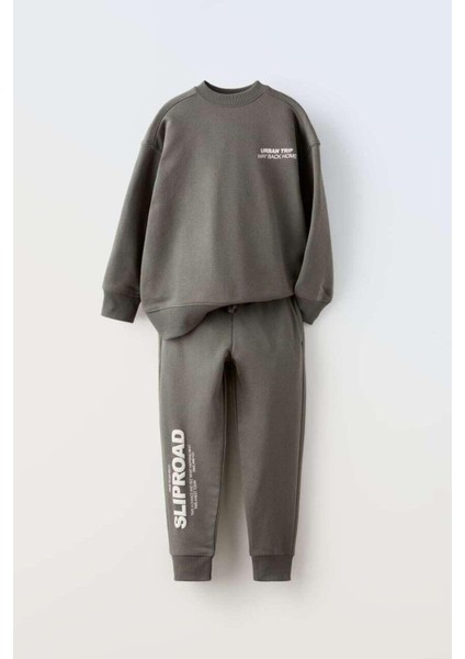 Urban Trıp Sloganlı Pamuklu Sweatshırt ve Pantolon Takım