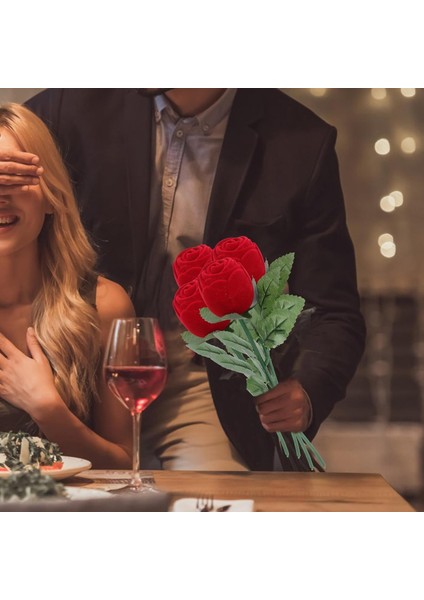 Gül şeklinde yüzük küpe kutusu evlilik teklifi - kırmızı modelleri