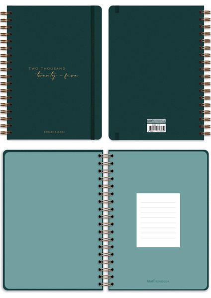 Matt Notebook 2025 Yılı Günlük Spiralli Ajanda 16X24 cm - 12 Aylık Koyu Yeşil