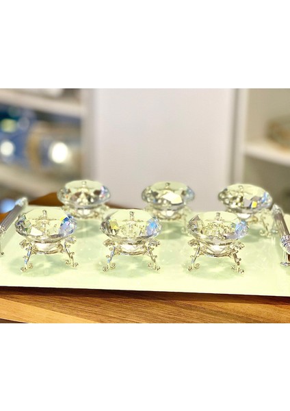 Dekoratif Kristal Ayaklı Kristal Elmas Sunumluk Kahve Yanı Gümüş