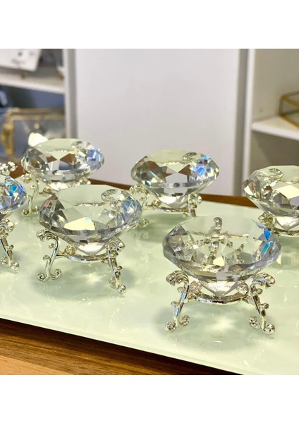 Dekoratif Kristal Ayaklı Kristal Elmas Sunumluk Kahve Yanı Gümüş modelleri