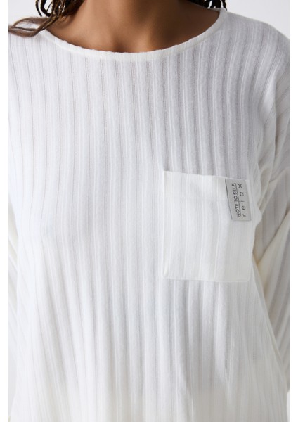 Warm Hearts Rib Kırık Beyaz Sweatshirt modelleri