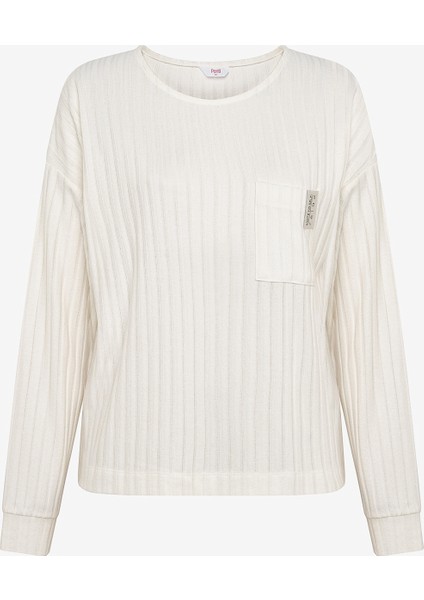 Warm Hearts Rib Kırık Beyaz Sweatshirt indirimleri