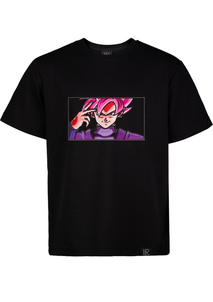 Unisex Loose Fit Siyah Dragon Ball Anime Nakışlı Rahat Kesim Tshirt
