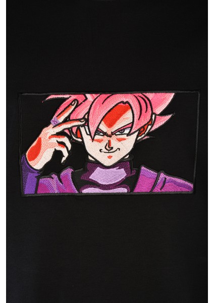 Unisex Loose Fit Siyah Dragon Ball Anime Nakışlı Rahat Kesim Tshirt fiyatları
