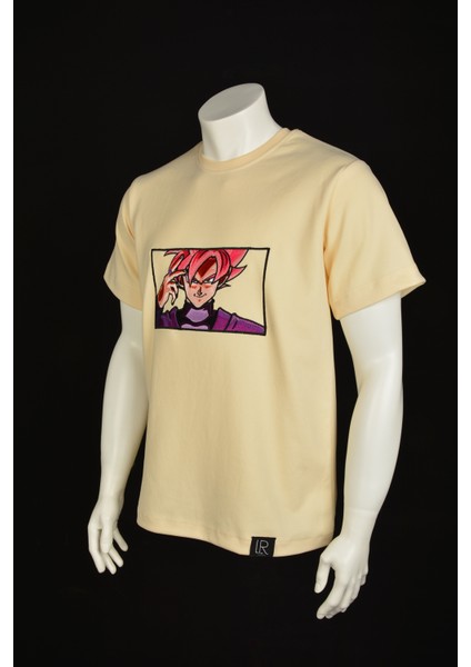 Unisex Loose Fit Bej Dragon Ball Anime Nakışlı Rahat Kesim Tshirt