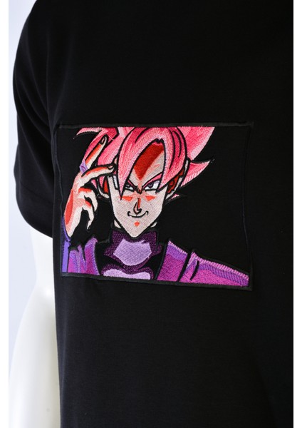 Unisex Loose Fit Siyah Dragon Ball Anime Nakışlı Rahat Kesim Tshirt indirimleri
