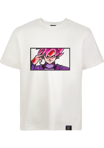 Unisex Loose Fit Beyaz Dragon Ball Anime Nakışlı Rahat Kesim Tshirt