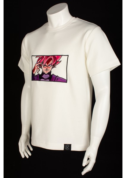 Unisex Loose Fit Beyaz Dragon Ball Anime Nakışlı Rahat Kesim Tshirt