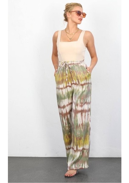 Batik Desenli Saten Pantolon