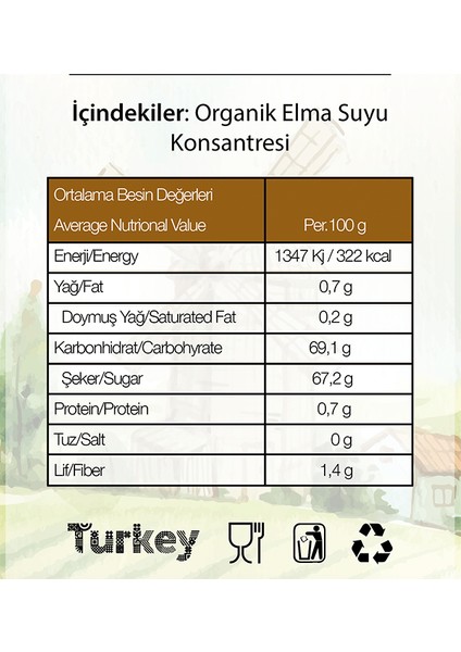 2'li Organik Elma Suyu Konsantresi 675 G +6 Ay