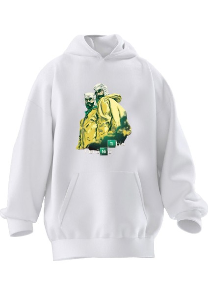 Unisex Premium Pamuk Beyaz Sarı Montlular Baskılı 3 Iplik Kapüşonlu Sweatshirt