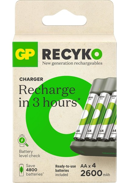 Gp Recyko B441 4 x 2600 Mah R6 Aa Pilli Pil Şarj Cihazı (GP-B441/270HCER21-2GTLB4)