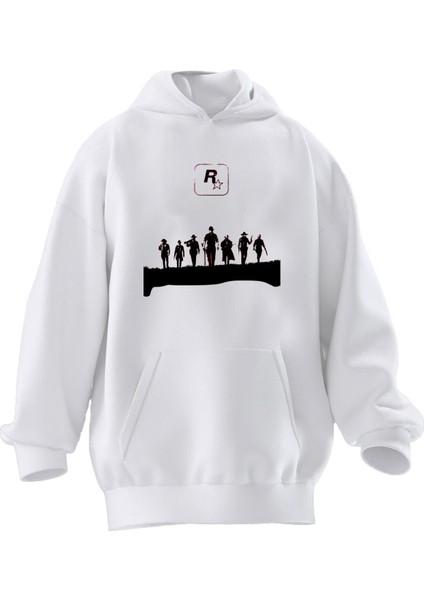 Unisex Premium Pamuk Beyaz R Oyuncular Baskılı 3 Iplik Kapüşonlu Sweatshirt