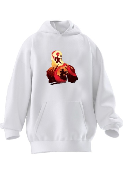 Unisex Premium Pamuk Beyaz Sakallı Kel Savaşçı Baskılı 3 Iplik Kapüşonlu Sweatshirt