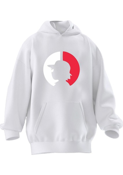 Unisex Premium Pamuk Beyaz Ashe Pokemon Top Baskılı 3 Iplik Kapüşonlu Sweatshirt