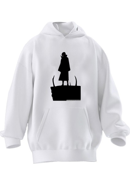 Unisex Premium Pamuk Beyaz Gölge Kadın Baskılı 3 Iplik Kapüşonlu Sweatshirt