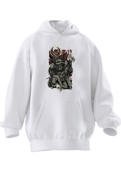 Unisex Premium Pamuk Beyaz Opeth Baltalı Poster Baskılı 3 Iplik Kapüşonlu Sweatshirt