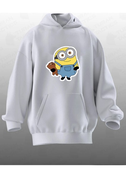 Unisex Premium Pamuk Beyaz Minyon Baskılı 3 Iplik Kapüşonlu Sweatshirt