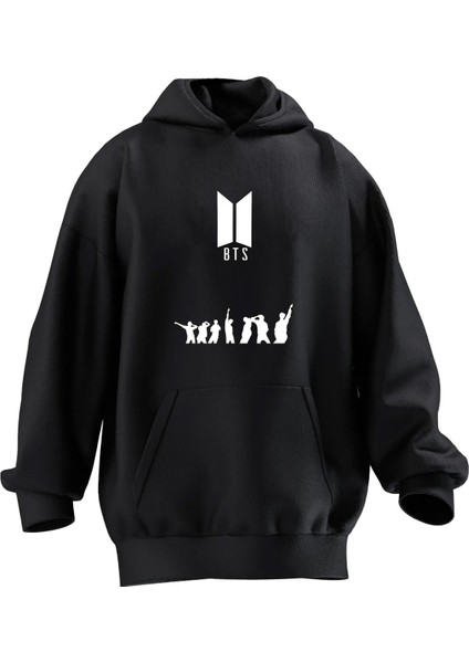 Unisex Premium Pamuk Siyah Bts Insanlar Baskılı 3 Iplik Kapüşonlu Sweatshirt