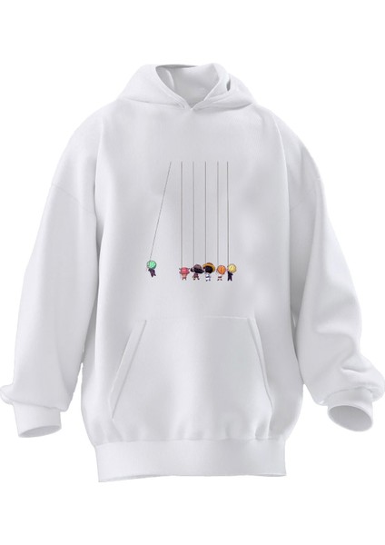 Unisex Premium Pamuk Beyaz One Piece Luffy Choper Baskılı 3 Iplik Kapüşonlu Sweatshirt