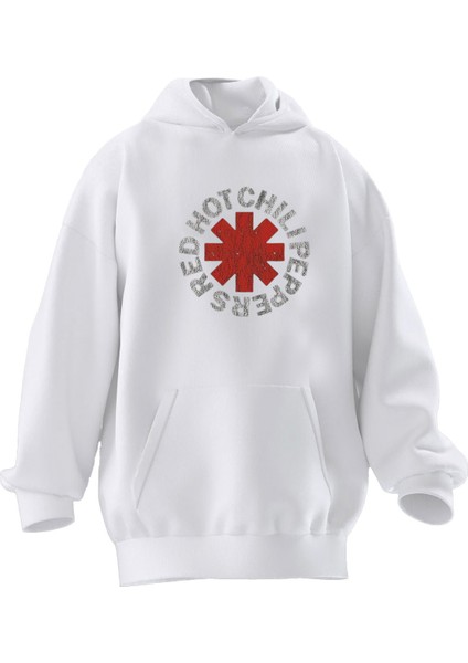 Unisex Premium Pamuk Beyaz Red Hot Chılıpeppers Baskılı 3 Iplik Kapüşonlu Sweatshirt