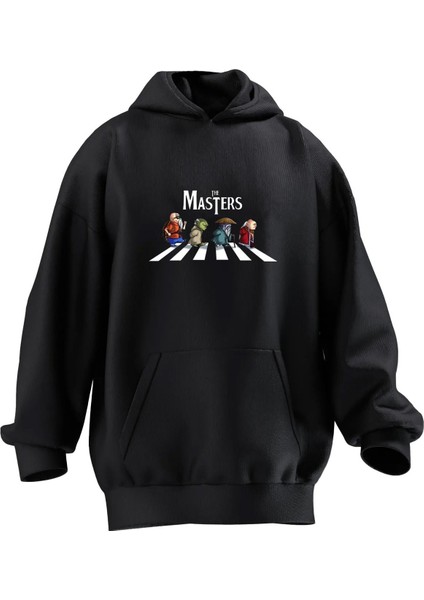 Unisex Premium Pamuk Siyah Masters Yürüyüş Baskılı 3 Iplik Kapüşonlu Sweatshirt