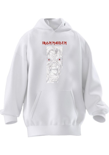 Unisex Premium Pamuk Beyaz Iran Maiden Çığlık Baskılı 3 Iplik Kapüşonlu Sweatshirt