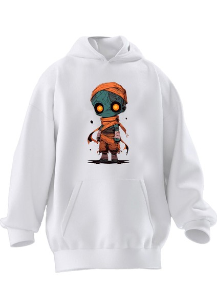 Unisex Premium Pamuk Beyaz Amumu Lol Baskılı 3 Iplik Kapüşonlu Sweatshirt