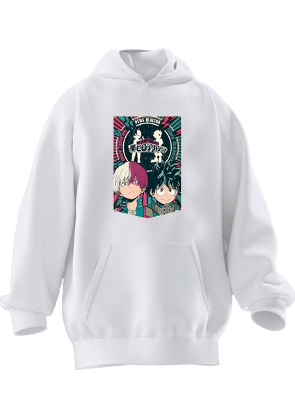 Unisex Premium Pamuk Beyaz Puls Brother Baskılı 3 Iplik Kapüşonlu Sweatshirt