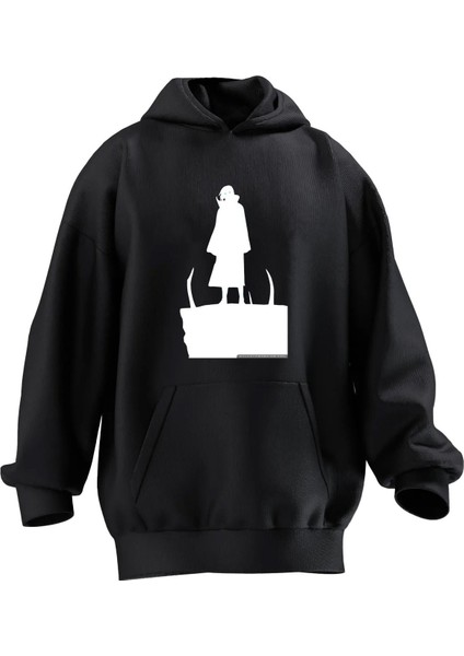 Unisex Premium Pamuk Siyah Gölge Kadın Baskılı 3 Iplik Kapüşonlu Sweatshirt