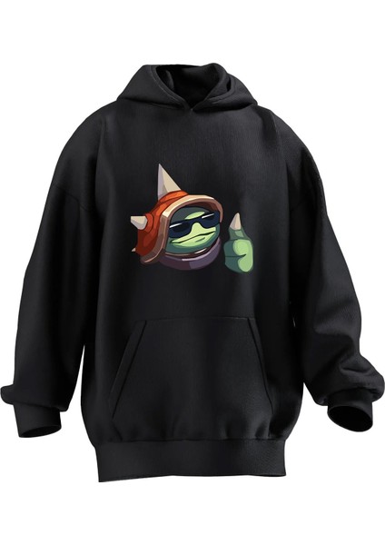 Unisex Premium Pamuk Siyah Rammus Lol Baskılı 3 Iplik Kapüşonlu Sweatshirt