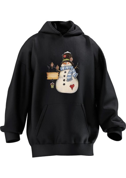 Unisex Premium Pamuk Siyah Kardan Adam Baskılı 3 Iplik Kapüşonlu Sweatshirt