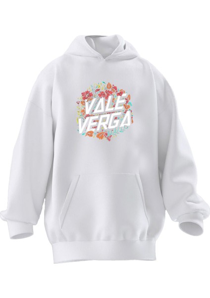 Unisex Premium Pamuk Beyaz Vale Verga Baskılı 3 Iplik Kapüşonlu Sweatshirt