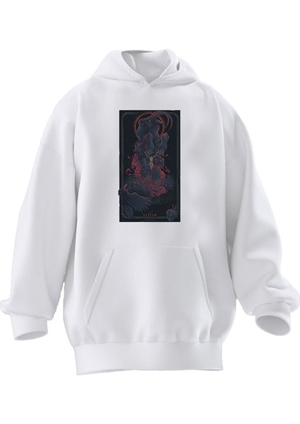 Unisex Premium Pamuk Beyaz Vvitch Baskılı 3 Iplik Kapüşonlu Sweatshirt