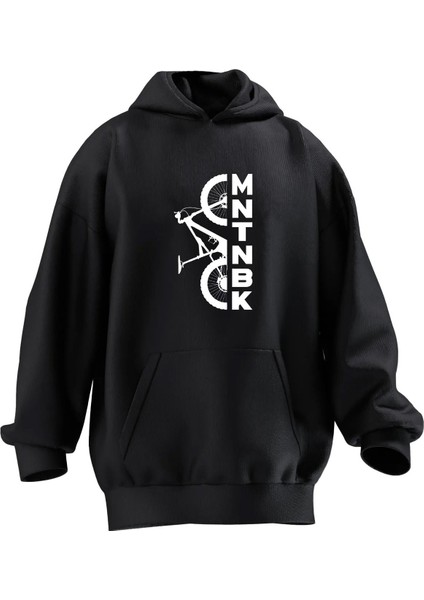 Unisex Premium Pamuk Siyah Mntbnk Bisiklet Baskılı 3 Iplik Kapüşonlu Sweatshirt