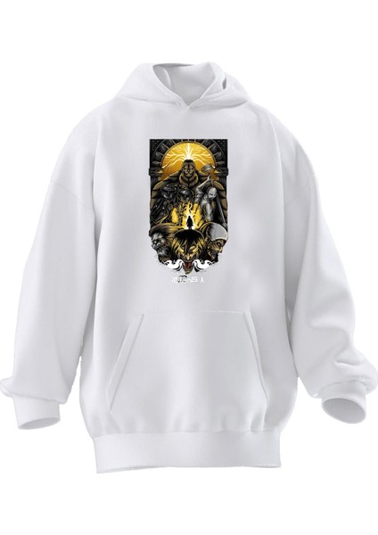 Unisex Premium Pamuk Beyaz Güneş Tanrıça Baskılı 3 Iplik Kapüşonlu Sweatshirt