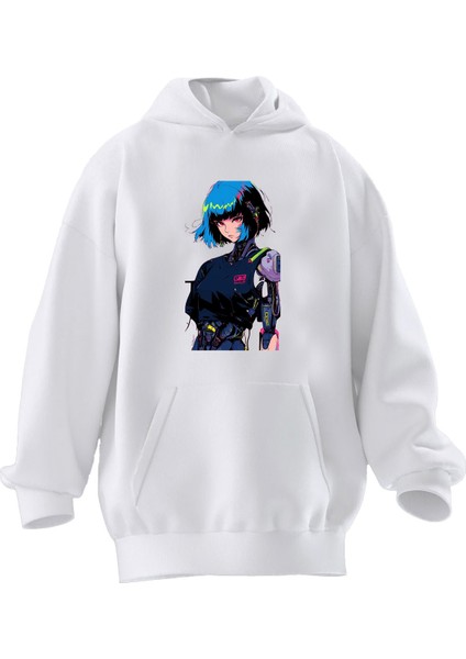Unisex Premium Pamuk Beyaz Phantom Liberty Baskılı 3 Iplik Kapüşonlu Sweatshirt
