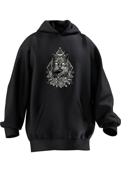 Unisex Premium Pamuk Siyah Illiminuati Cat Baskılı 3 Iplik Kapüşonlu Sweatshirt