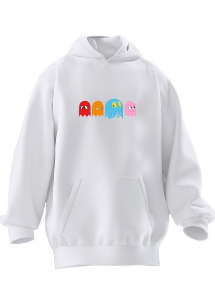 Unisex Premium Pamuk Beyaz Ağlak Oyuncaklar Baskılı 3 Iplik Kapüşonlu Sweatshirt