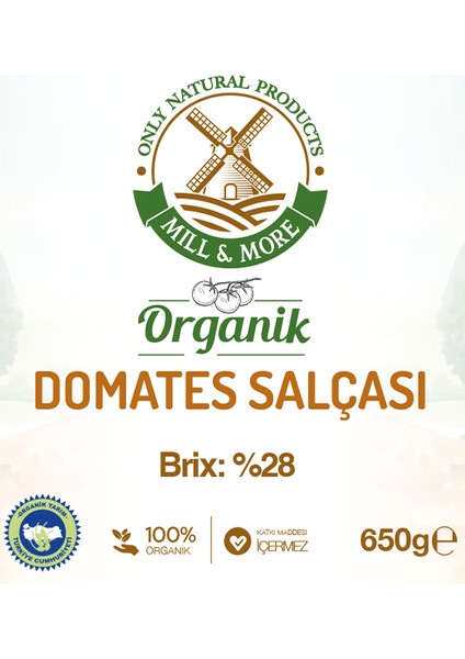 Mill & More Organik Tuzsuz Domates Salçası 650 gr + Organik Tuzsuz Tatlı Biber Salçası 610 gr Seti