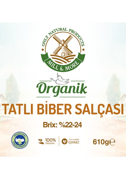 Mill & More Organik Tuzsuz Domates Salçası 650 gr + Organik Tuzsuz Tatlı Biber Salçası 610 gr Seti