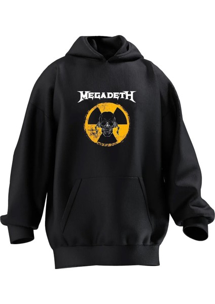 Unisex Premium Pamuk Siyah Danger Megadeth Baskılı 3 Iplik Kapüşonlu Sweatshirt