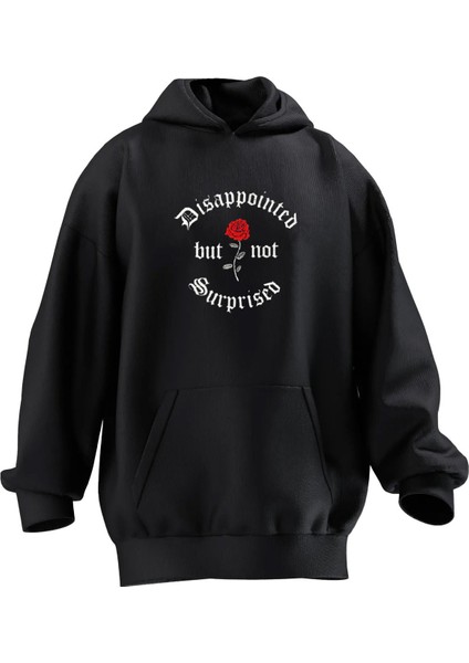 Unisex Premium Pamuk Siyah Disappointro Baskılı 3 Iplik Kapüşonlu Sweatshirt