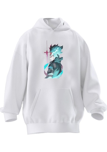 Unisex Premium Pamuk Beyaz Anime Erkek Elektirk Baskılı 3 Iplik Kapüşonlu Sweatshirt