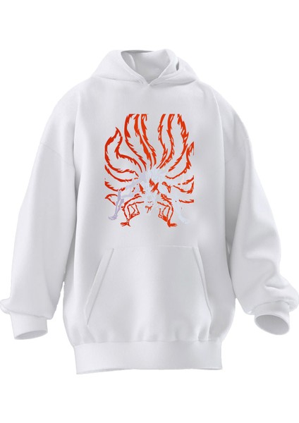 Unisex Premium Pamuk Beyaz Örümcek Desen Kırmızı Baskılı 3 Iplik Kapüşonlu Sweatshirt