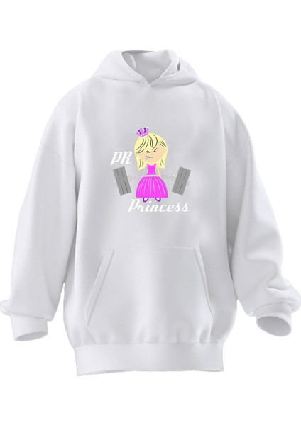 Unisex Premium Pamuk Beyaz Pembe Elbiseli Halter Baskılı 3 Iplik Kapüşonlu Sweatshirt