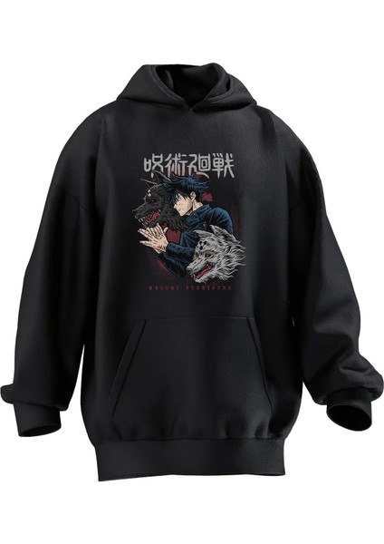 Unisex Premium Pamuk Siyah Kurtlar Anime Baskılı 3 Iplik Kapüşonlu Sweatshirt