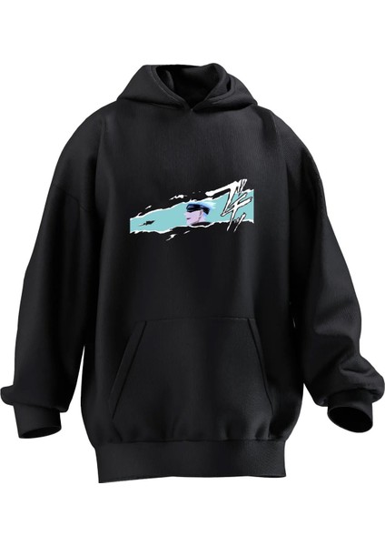 Unisex Premium Pamuk Siyah Z Anime Baskılı 3 Iplik Kapüşonlu Sweatshirt