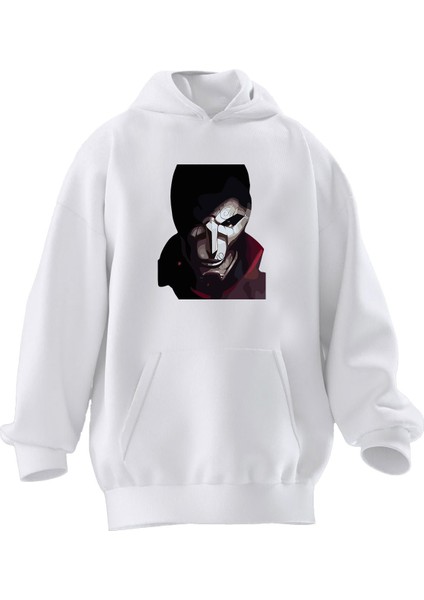 Unisex Premium Pamuk Beyaz Jhin Lol Adc Baskılı 3 Iplik Kapüşonlu Sweatshirt